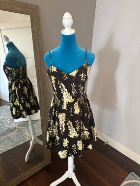 H&M Black Floral Spaghetti Strap Sundress with Yellow White Blooms